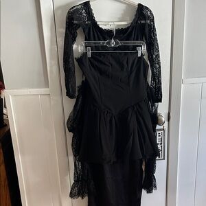 Elegant Black Lace Maxi Dress and mini strapless dress medium NWT
